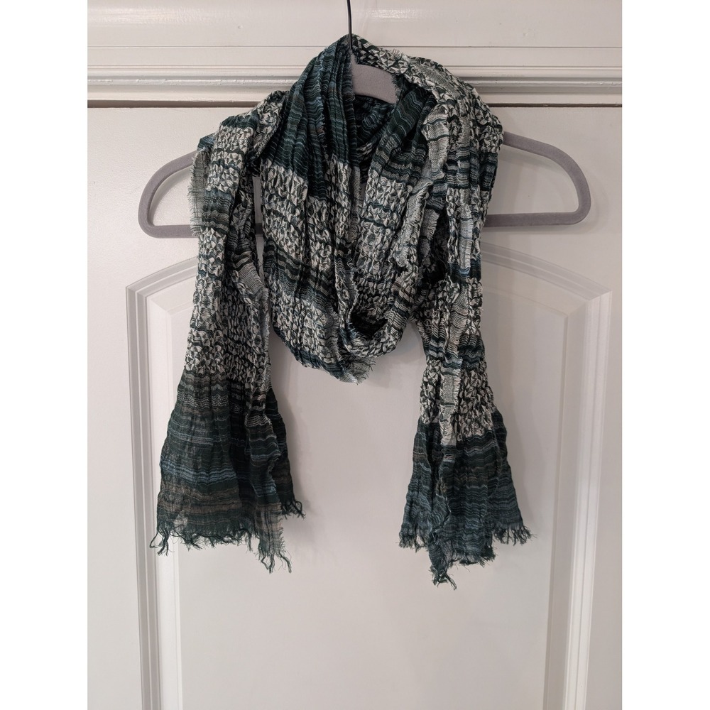 J. Jill Pure Jill Hunter Green Multi Cotton Textured Crinkle Scarf NWT fall